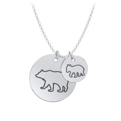 Engravable Mama Bear & Cub Disc Necklace – Sterling Silver