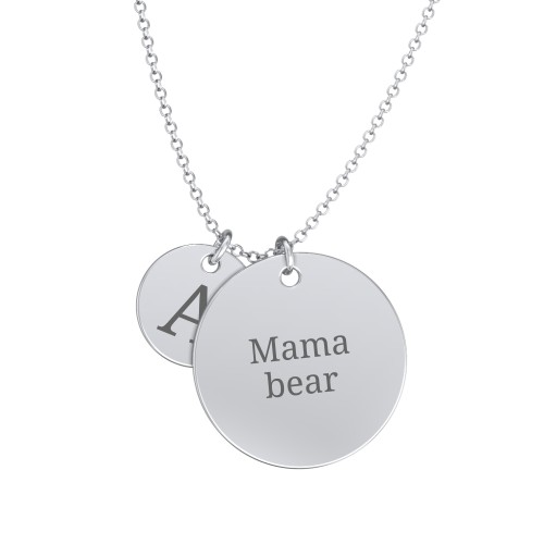 Engravable Mama Bear & Cub Disc Necklace – Sterling Silver