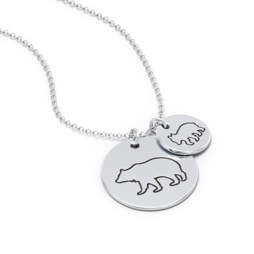 Engravable Mama Bear & Cub Disc Necklace – Sterling Silver
