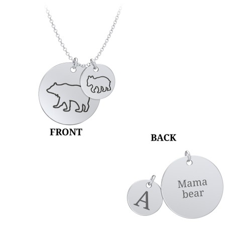 Engravable Mama Bear & Cub Disc Necklace – Sterling Silver