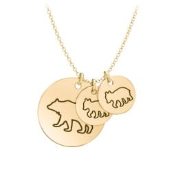 Engravable Mama Bear & 2 Cub Disc Necklace