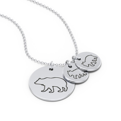 Engravable Mama Bear & 2 Cub Disc Necklace – Sterling Silver