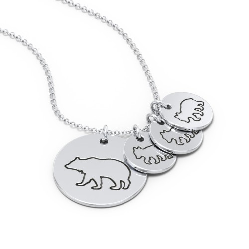 Engravable Mama Bear & 3 Cub Disc Necklace – Sterling Silver