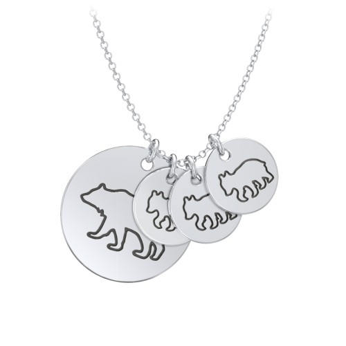 Engravable Mama Bear & 3 Cub Disc Necklace – Sterling Silver