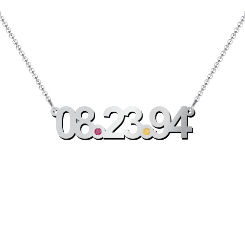Date Necklace with Birthstones – Sterling Silver with Ruby and Citrine