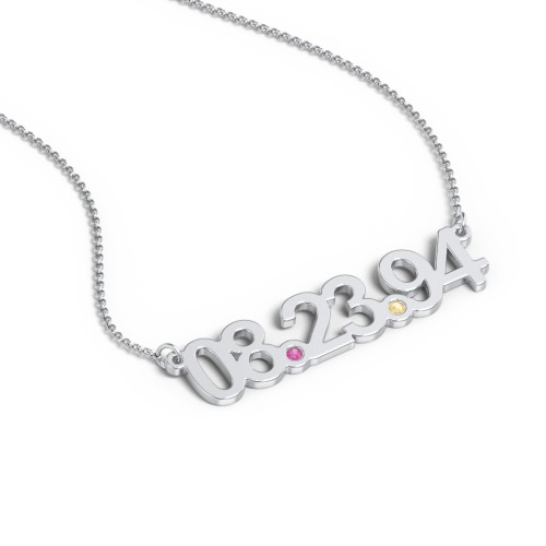 Date Necklace with Birthstones – Sterling Silver with Ruby and Citrine