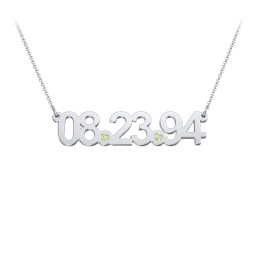 Date Necklace with Birthstones in 925 Sterling Silver with Peridot