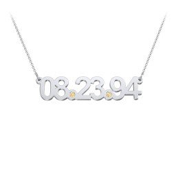Date Necklace with Birthstones in 925 Sterling Silver with Citrine