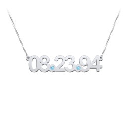 Date Necklace with Birthstones in 925 Sterling Silver with Blue Topaz
