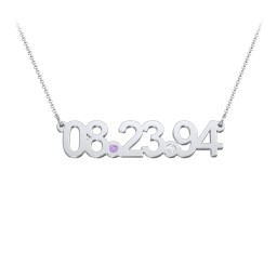 Date Necklace with Birthstones in 925 Sterling Silver with Amethyst and Cubic Zirconia