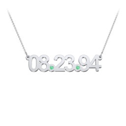 Date Necklace with Birthstones in 925 Sterling Silver with Emerald
