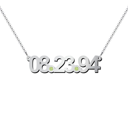 Date Necklace with Birthstones – Sterling Silver with Peridot