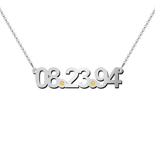 Date Necklace with Birthstones – Sterling Silver with Citrine