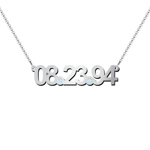 Date Necklace with Birthstones – Sterling Silver with Blue Topaz