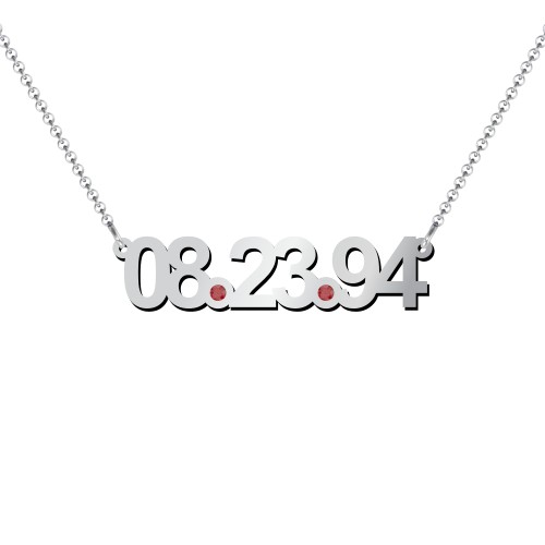 Date Necklace with Birthstones – Sterling Silver with Garnet
