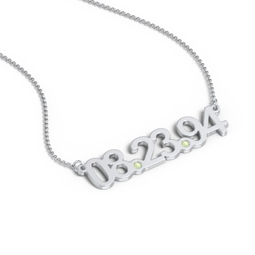 Date Necklace with Birthstones – Sterling Silver with Peridot