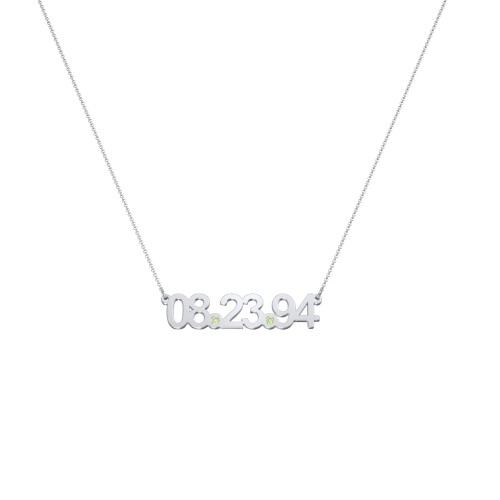 Date Necklace with Birthstones – Sterling Silver with Peridot