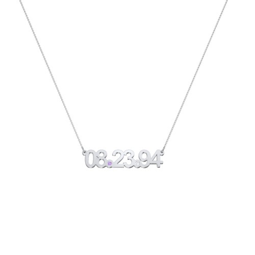 Date Necklace with Birthstones – Sterling Silver with Amethyst and Cubic Zirconia