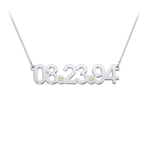 Date Necklace with Birthstones – Sterling Silver with Peridot