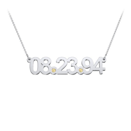 Date Necklace with Birthstones – Sterling Silver with Citrine