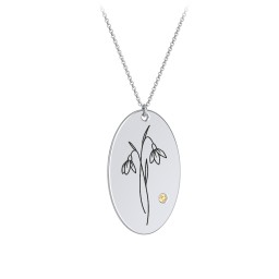 January Birth Flower Disc Necklace with Gemstone in 925 Sterling Silver with Citrine