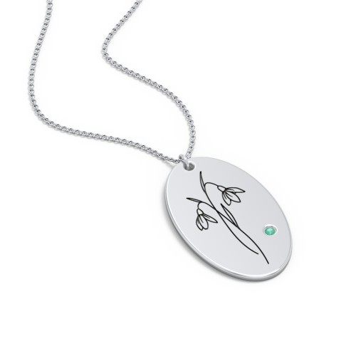 January Birth Flower Disc Necklace with Gemstone – Sterling Silver with Emerald