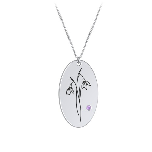 January Birth Flower Disc Necklace with Gemstone – Sterling Silver with Amethyst