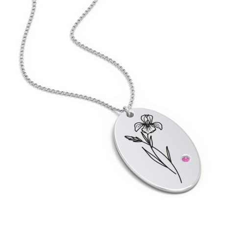 February Birth Flower Disc Necklace with Gemstone – Sterling Silver with Ruby