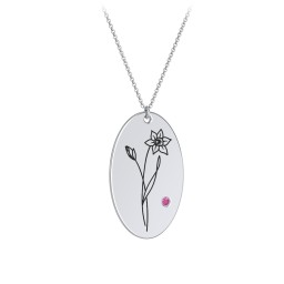 March Birth Flower Disc Necklace with Gemstone in 925 Sterling Silver with Ruby