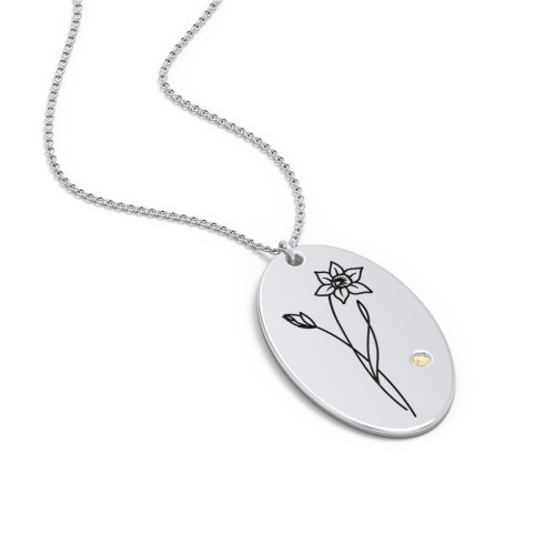 March Birth Flower Disc Necklace with Gemstone – Sterling Silver with Citrine