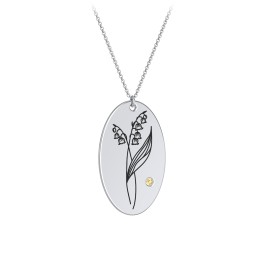 May Birth Flower Disc Necklace with Gemstone in 925 Sterling Silver with Citrine