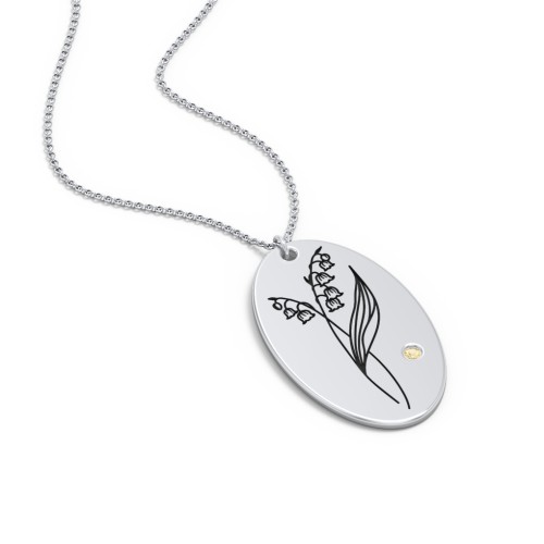 May Birth Flower Disc Necklace with Gemstone – Sterling Silver with Citrine