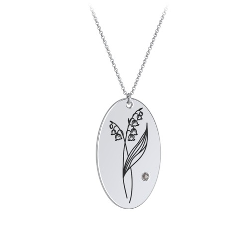 May Birth Flower Disc Necklace with Gemstone – Sterling Silver with Smokey Quartz