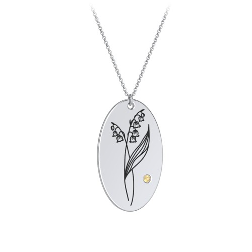 May Birth Flower Disc Necklace with Gemstone – Sterling Silver with Citrine