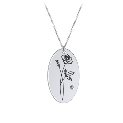 June Birth Flower Disc Necklace with Gemstone – Sterling Silver with Smokey Quartz