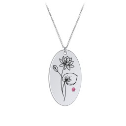 July Birth Flower Disc Necklace with Gemstone in 925 Sterling Silver with Ruby