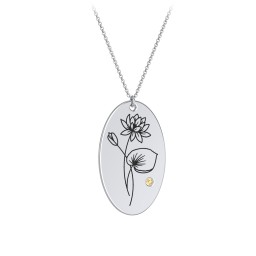 July Birth Flower Disc Necklace with Gemstone in 925 Sterling Silver with Citrine