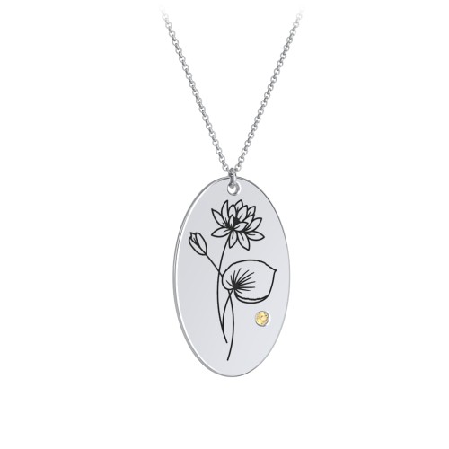 July Birth Flower Disc Necklace with Gemstone – Sterling Silver with Citrine