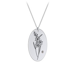 August Birth Flower Disc Necklace with Gemstone in 925 Sterling Silver with Smokey Quartz