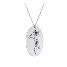 October Birth Flower Disc Necklace with Gemstone in 925 Sterling Silver with Smokey Quartz