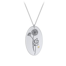 November Birth Flower Disc Necklace with Gemstone