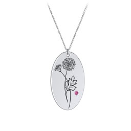 November Birth Flower Disc Necklace with Gemstone in 925 Sterling Silver with Ruby