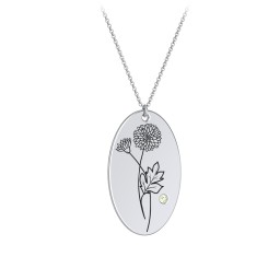 November Birth Flower Disc Necklace with Gemstone in 925 Sterling Silver with Peridot