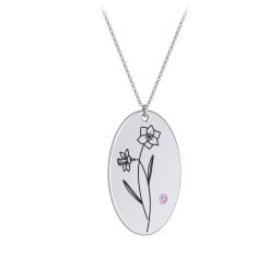 December Birth Flower Disc Necklace with Gemstone