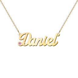 Personalised Birthstone Name Necklace in 18K Gold Plated Silver with Amethyst