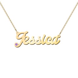 Personalised Birthstone Name Necklace in 18K Gold Plated Silver with Amethyst