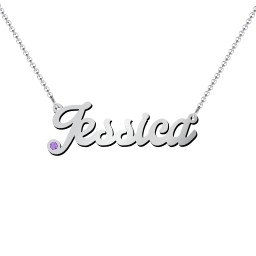 Personalised Birthstone Name Necklace in 925 Sterling Silver with Amethyst