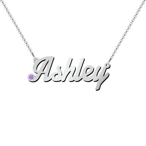 Personalised Birthstone Name Necklace – Sterling Silver with Amethyst