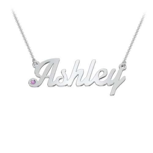 Personalised Birthstone Name Necklace – Sterling Silver with Amethyst