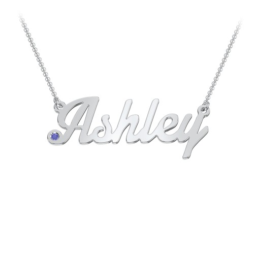 Personalised Birthstone Name Necklace – Sterling Silver with Blue Sapphire